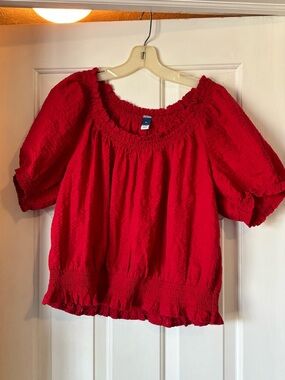 Old Navy Red Smocked Peasant Blouse